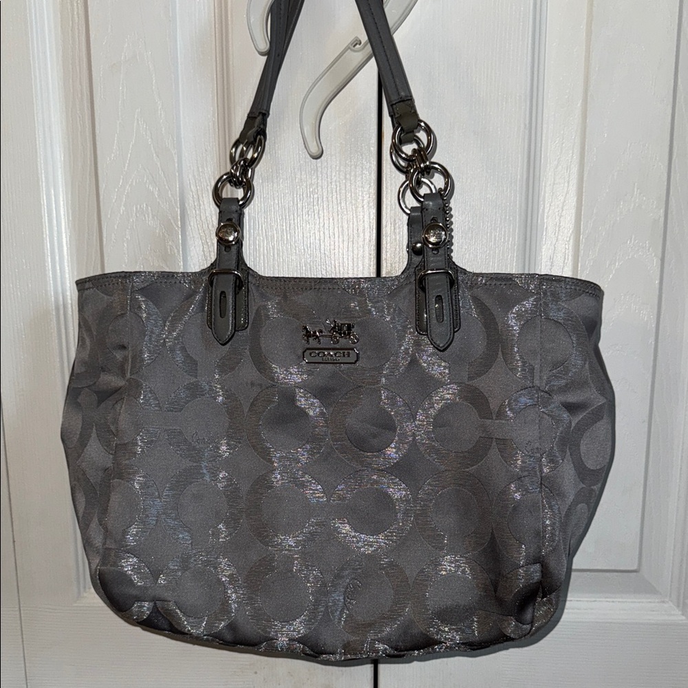 Coach Metallic Gray Signature Tote